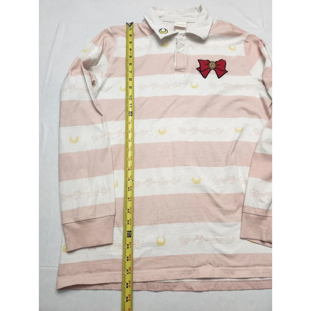 Sailor Moon Polo Shirt Womens XL Pink Stripe Long Sleeve BoxLunch Anime Cosplay